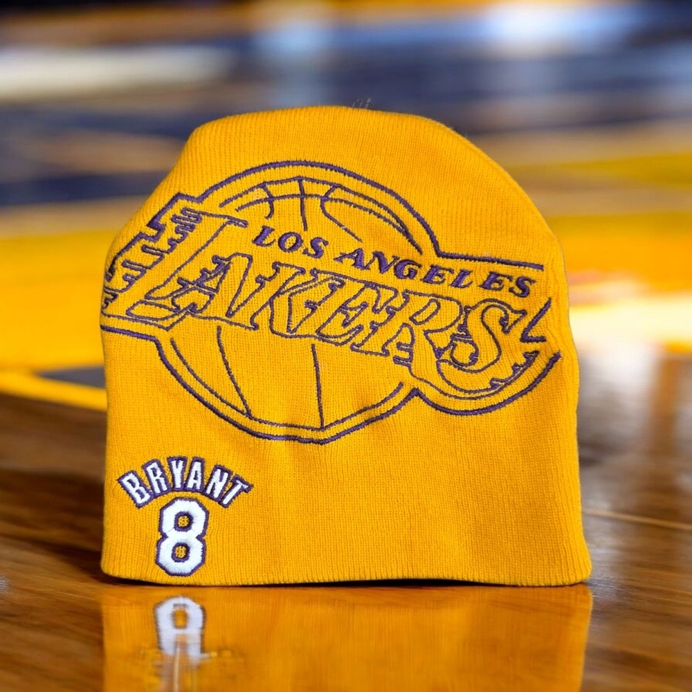 VTG Los Angeles Lakers #8 Kobe Bryant Yellow Beanie Skull Cap Hat NBA Licensed